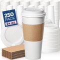 Fit Meal Prep 250 Pack 24 oz Disposable Coffee Cups with Lids, Sleeves, Leak-Proof To Go Coffee Cups with Lids, Durable Hot Paper Cups for Home, Office, Party, Business