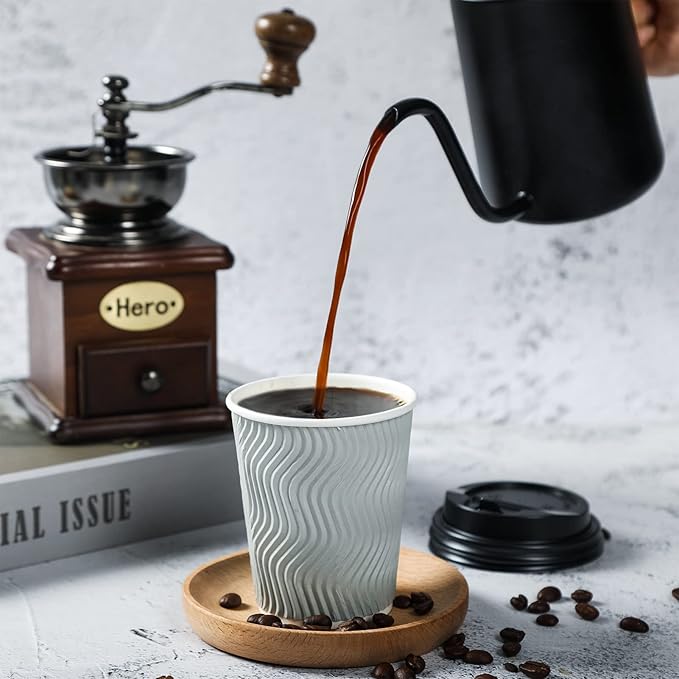 MUCHII 8 oz Disposable Paper Coffee Cups, 100 Count Insulated Ripple To Go Cups With Lids and Straws for Tea, Hot Chocolate, and Drinks