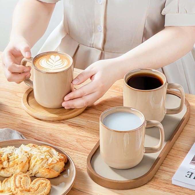 vancasso Coffee Mugs Set of 6, 12 Oz Ceramic Coffee Cups with Handle, Ceramic Unique Glaze Coffee Cup for Cappuccino, Latte, Tea, Cocoa, Dishwasher & Microwave Safe Gift Sets, Brown, Series PLAYA