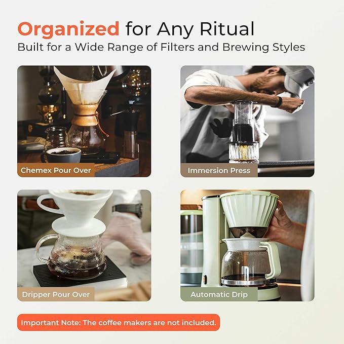 Premium Oak Coffee Filter Holders Storage with Lid, Large Capacity Wooden Box for Pour Over Coffee Station Accessories & Tea Organizer, Versatile Home Bar Essentials for Farmhouse Kitchen Decor