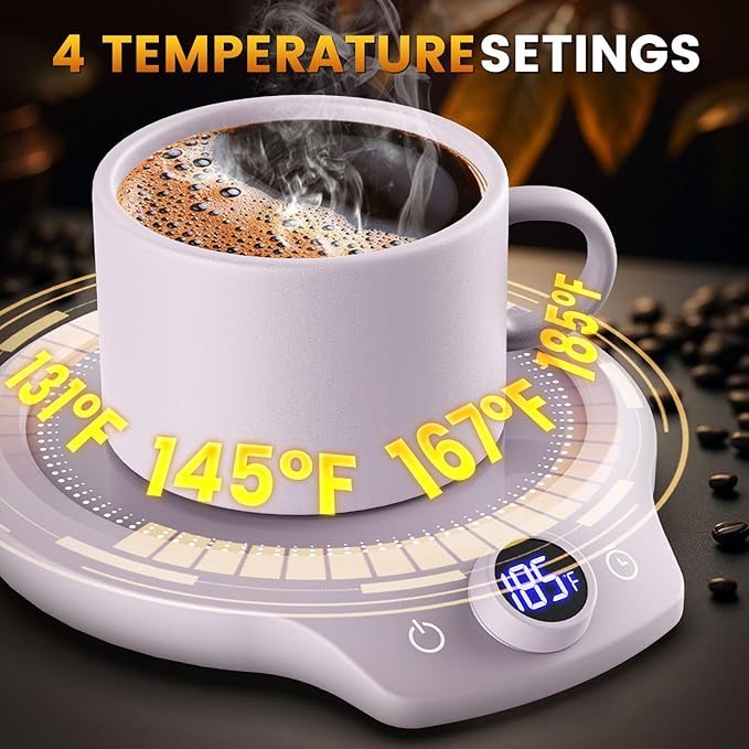 Fast Heating Mug Warmer - 4 Temp Settings & 1-12H Timer, Coffee Cup Warmer Plate for Desk Auto Shut Off, Ideal Beverage Warmer Gift for Coffee, Tea, Milk (Purple)