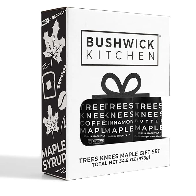Trees Knees Maple Syrup Gift Set, Sweet Syrup Collection Includes Trio of Cinnamon, Butter Maple, and Coffee Flavored Syrups, Unique Gift Box for Foodies