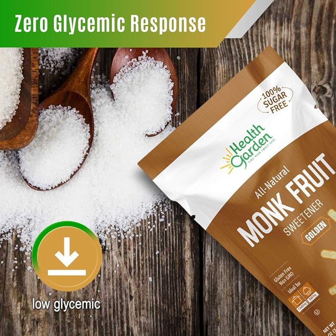 HEALTH GARDEN Monk Fruit Sweetener, Golden- Non GMO - Gluten Free - 1:1 Sugar Substitute - Kosher - Keto Friendly (12 oz)