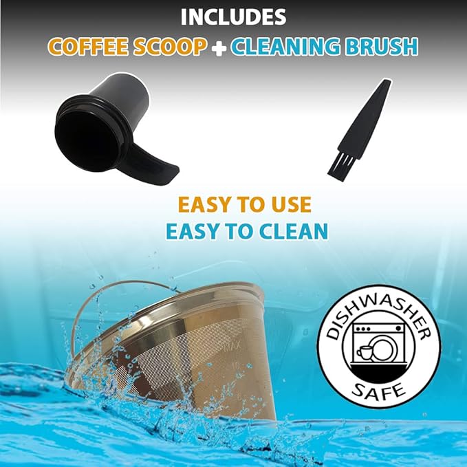 GOLDTONE Stainless Steel Coffee Filter - No.4 Cone Style Permanent Metal Reusable Coffee Filter for Cuisinart Coffee Makers - Includes Scoop and Brush