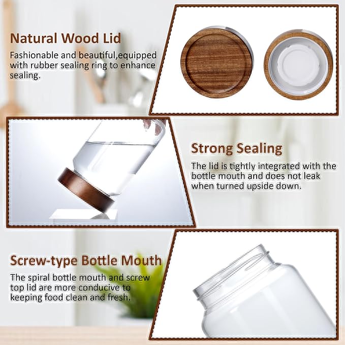 30 oz/900 ml Glass Jar with Airtight Wooden Screw Top Lid, Clear Stackable Food Storage Canister, Large Tall Decorative Glass Container for Coffee, Candy, Cookie, Sugar, Oatmeal, Salt, Pasta
