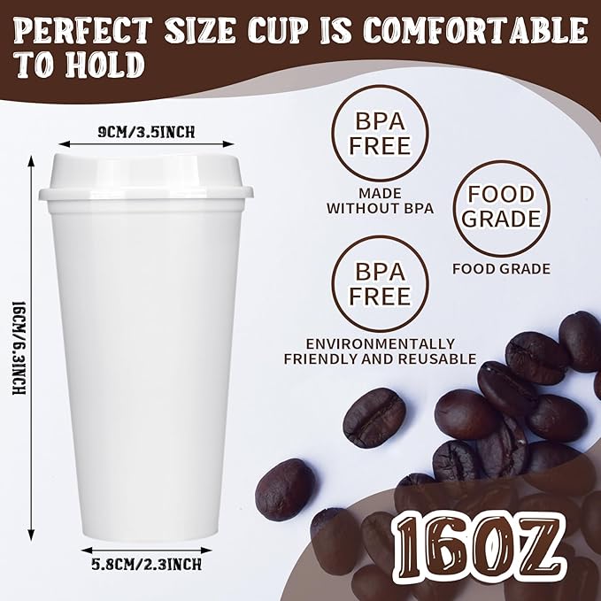 Domensi 15 Pack Reusable Coffee Cups with Lids 16 oz Disposable Travel Cups Bulk Plastic to Go Coffee Tumblers for DIY Hot Cold Drink Party Favors Coworker, Microwaveable (White)