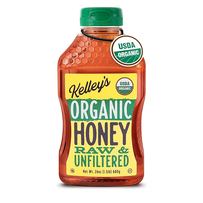 Kelley's 100% Organic Raw & Unfiltered Honey, USDA Certified, 24 Oz – All Natural, Flavor-Rich Honey for Fruits, Yogurt, Smoothies, Acai Bowls, Tea – Natural Sugar Substitute