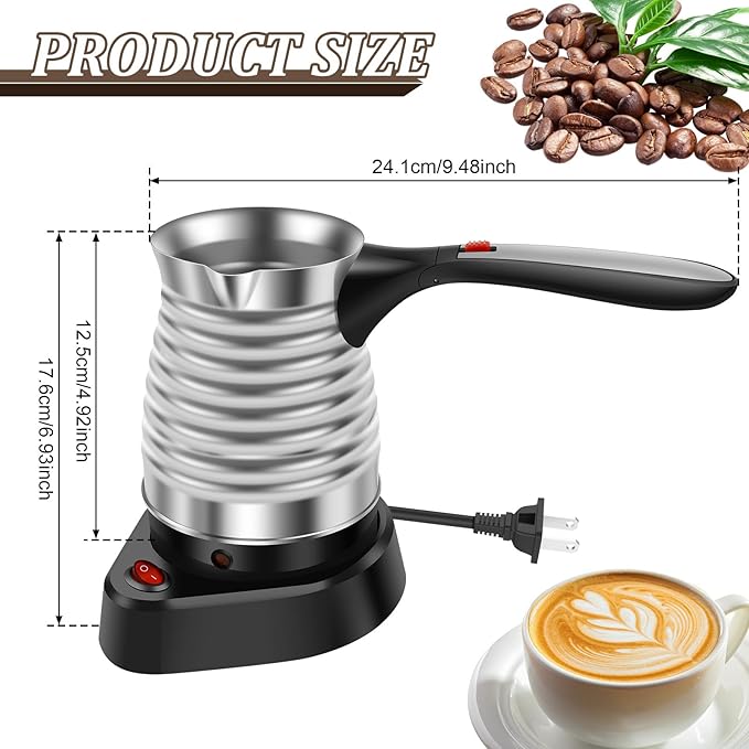 Turkish Coffee Maker, Stainless Steel 500ml Turkish Coffee Machine with Folding Handle, 5 to 6 Cups Capacity Turkish Coffee Pot, Electric Coffee Tea Warmer Kettle for Home Travel (Thread)