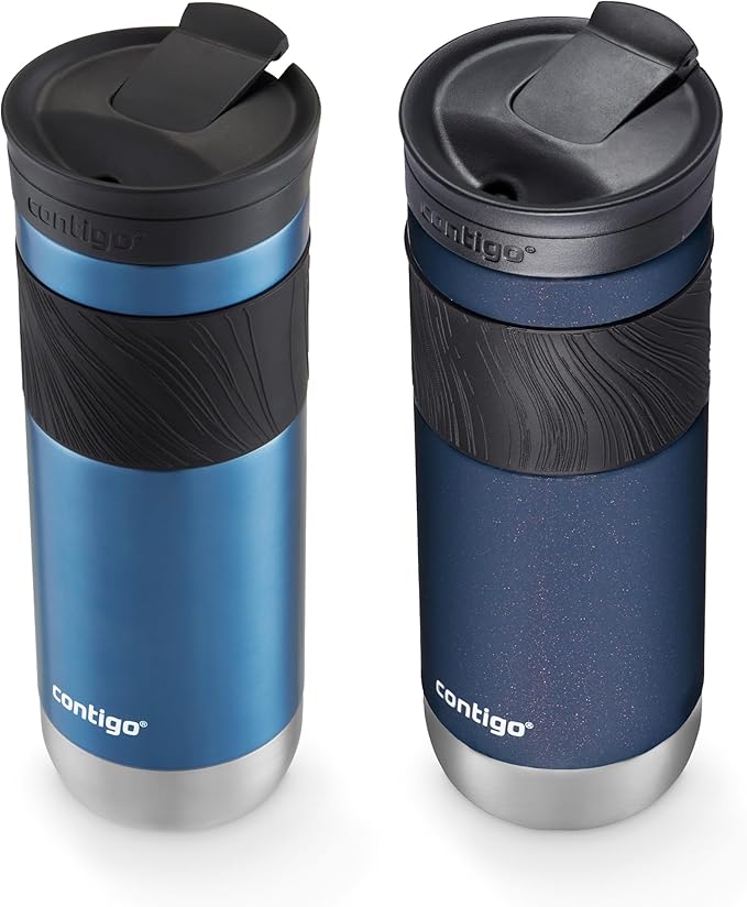 Contigo SNAPSEAL Insulated Stainless Steel Travel Mug with Grip 20oz. Blue Corn Transparent Satin & Midnight Berry