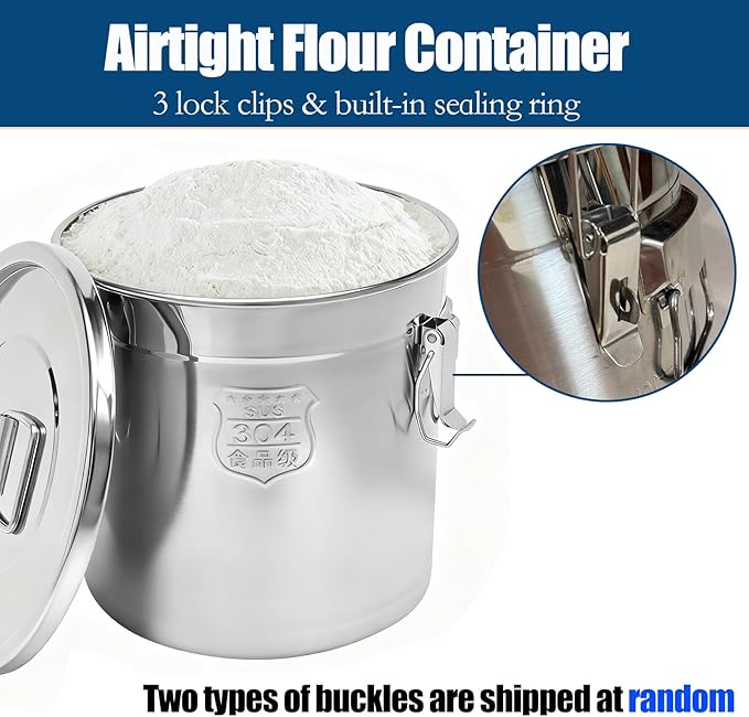 304 Stainless Steel Airtight Canister 5.55Gal /710.4oz/21L Airtight Food Storage Container with Lid and Lock Clips, Large Metal Storage Canister for Coffee Beans, Flour, Tea, Sugar, Cereals