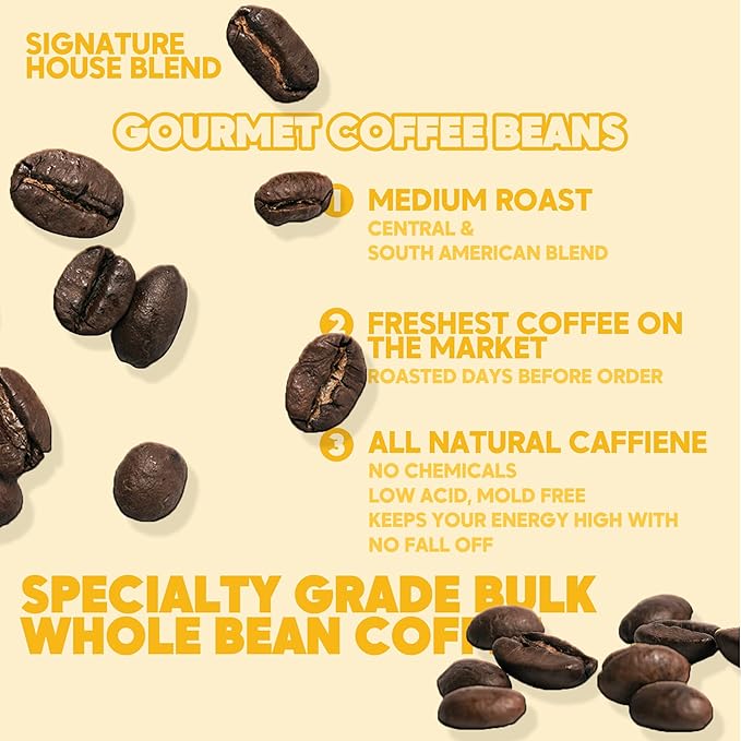 Sarasota Coffee Whole Bean Signature House Breakfast Blend | Medium Roast Gourmet Coffee Beans | Low Acid, Mold Free, Specialty Grade Bulk Beans | 5lb (80 oz)