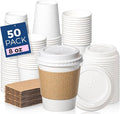 Fit Meal Prep 50 Pack 8 oz Disposable Coffee Cups with Lids, Sleeves, Leak-Proof To Go Coffee Cups with Lids, Durable Hot Paper Cups for Home, Office, Party, Business