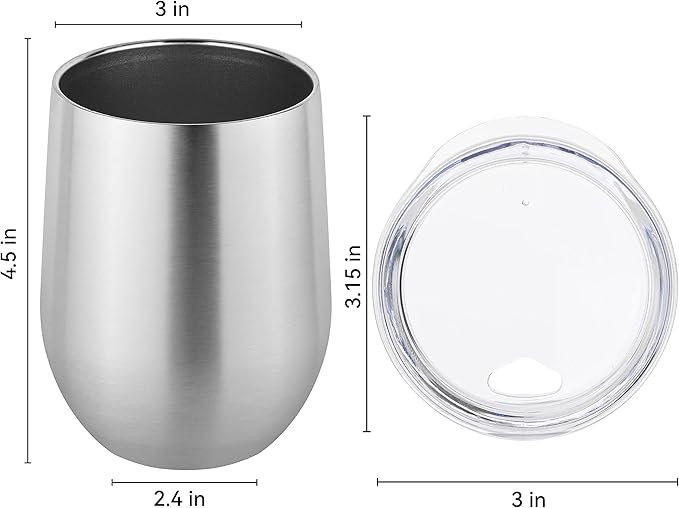 DOMICARE Stainless Steel Wine Tumbler Bulk with Lid, Personalized Insulated Tumblers Set, 12oz Travel Coffee Cups Pack of 1, Stainless steel