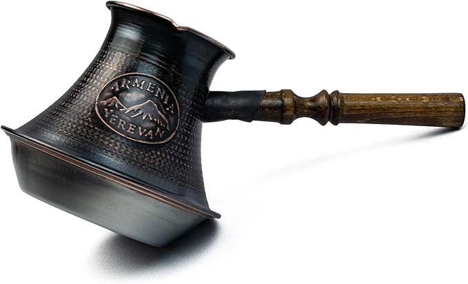 Handmade Armenian Coffee Pot Maker 27 Fl Oz (800ml) Induction Copper Jazva Ararat Turkish Arabic Greek Cezve Jezve Ibrik Turka Jazve Wooden Handle