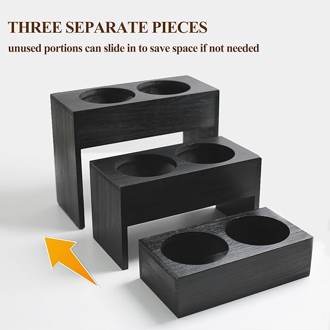 Black Wood Coffee Syrup Rack Organizer, 3 Tier Syrup Bottle Holder for Coffee Bar, 6 Bottles(750ml) Storage Stand for Syrup, Wine, Dressing for Kitchen Coffee Station(3 Separate Pieces)