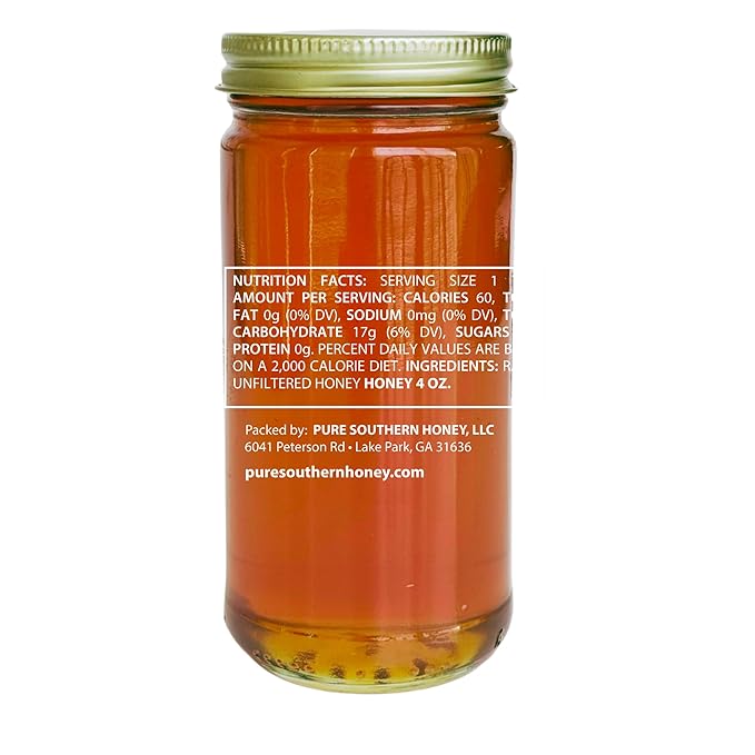 100% Authentic, USA - Made Raw Unfiltered Honey, Made by Pure Southern Honey [ 8 oz ] - Unheated - Non - GMO, No Additives, All - Natural Sweetener- Environmental-Friendly Glass Jar
