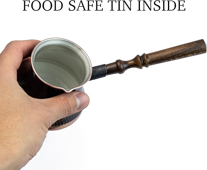 Handmade Armenian Coffee Pot Maker 2 Small cup Copper Jazva Ararat Turkish Arabic Greek Cezve Jezve Ibrik Turka Jazve Wooden Handle (7 Fl Oz)