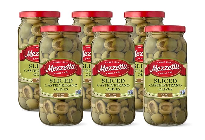 Mezzetta Sliced Castelvetrano Olives| Non-GMO, Gluten Free, Keto Vegetarian | 8.25 Ounces Drained Weight (Pack of 6)