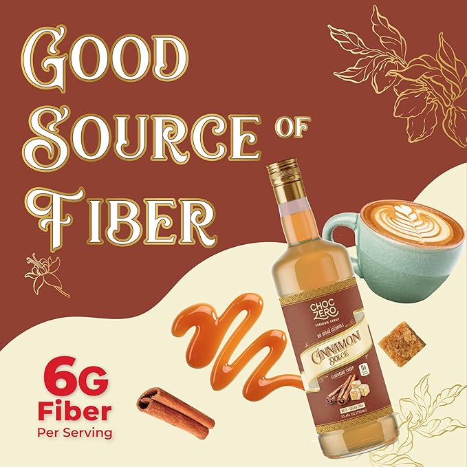 ChocZero Sugar Free Coffee Syrup, Cinnamon Dolce Flavor, Simple Syrup Drink Mix, Brown Sugar Latte, Protein Shakes & Baking, Gluten Free, All Natural, 25.4 Ounces (Pack of 1)