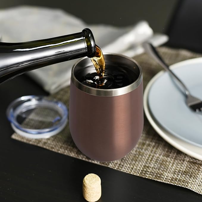 DOMICARE Stainless Steel Wine Tumbler Bulk with Lid, Personalized Rose Gold Insulated Tumblers Set, 12oz Travel Coffee Cups Pack of 16