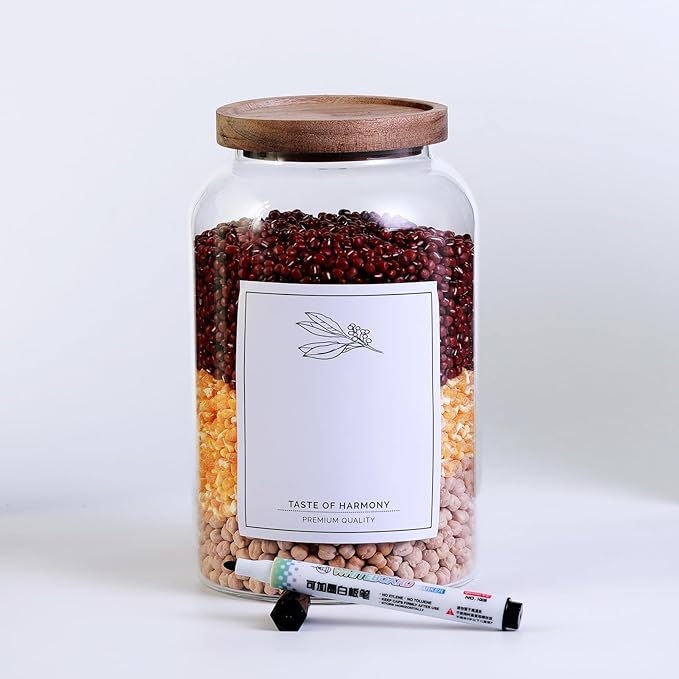 Large Glass Jar with Airtight Lid 94 FL OZ Glass Canister Set Wooden Lids Glass Food Storage Containers for Kitchen Counter Flour Tea Coffee Beans Sugar Cookies Overnight Oats (2pcs 2.8L)