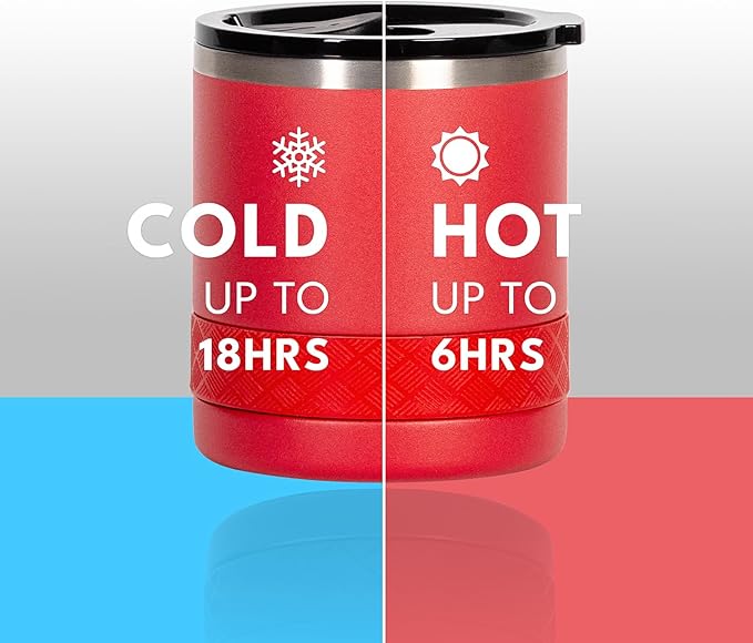 Elemental Recess Lowball Tumbler, 10oz Triple Wall Stainless Steel Cup with Non-Shattered Tritan Lid, Insulated Whiskey Glass, Insulated Coffee Tumbler Mug for Hot & Cold Drinks - Red