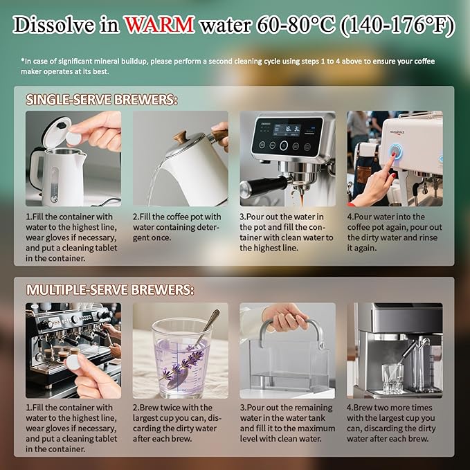 HI FINE CARE Coffee Machine Cleaner Tablets, Powerful Descaling & Deodorizing for All Coffee Makers, Espresso Machines & Single-Serve Devices, 24 Pack Effervescent Cleaning Tablets, 0.17 oz