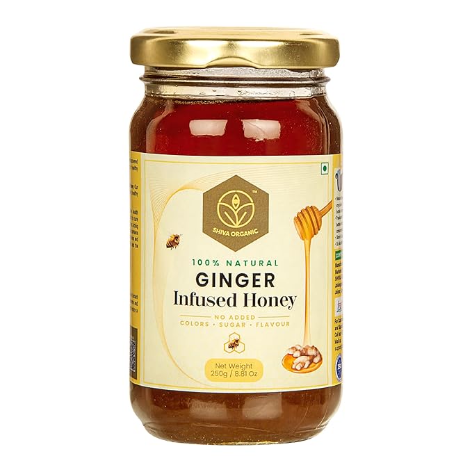 Shiva Organic Ginger Infused Honey - 100% Natural and Pure Organic Honey - GMP Certiied, 8.81 Ounces (250g)