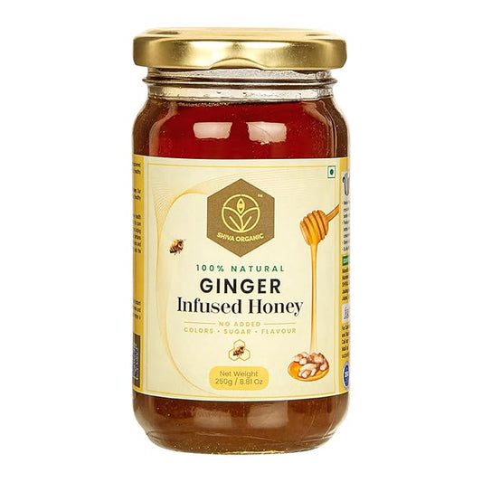 Shiva Organic Ginger Infused Honey - 100% Natural and Pure Organic Honey - GMP Certiied, 8.81 Ounces (250g)