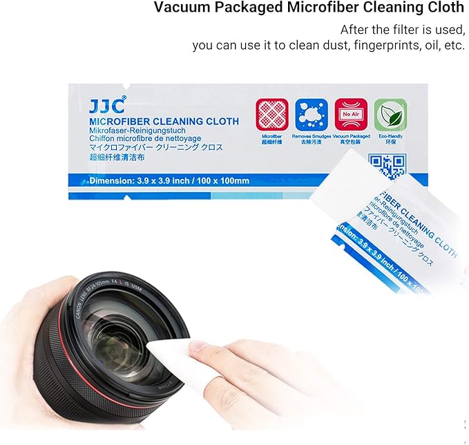 JJC 4 Pockets Lens Filter Case for Filter Up to 82mm (37mm 40.5mm 43mm 46mm 49mm 52mm 55mm 58mm 62mm 67mm 72mm 77mm),Foldout Filter Pouch with Microfiber Cleaning Cloth,Photography Filter Holder Bag