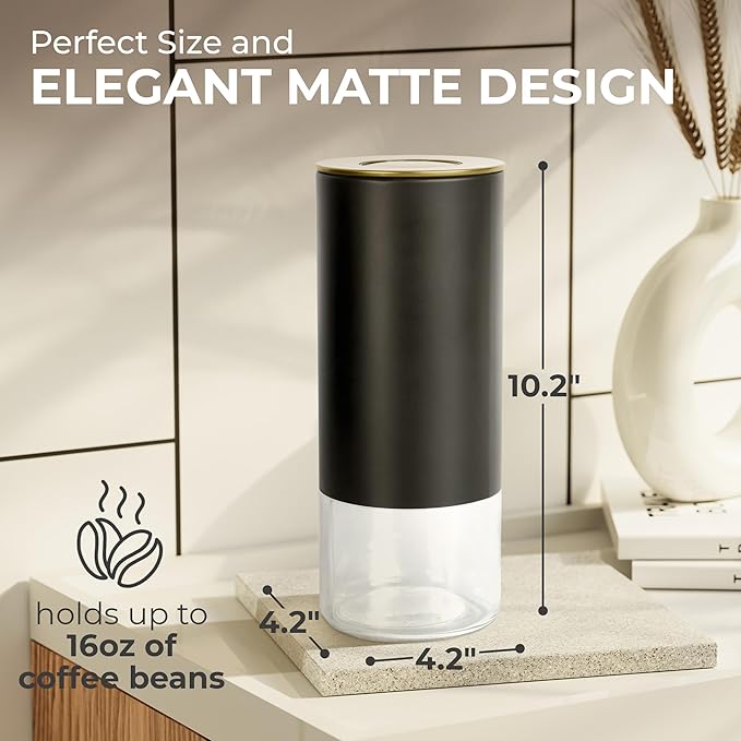 Kaffe Glass Coffee Canister (16oz) w/Airtight Lid - Click to Release Seal - BPA Free Glass & Stainless Steel - Elegant Kitchen Storage Container for Coffee, Nuts, Rice, Flour, Sugar, Tea, Cereal