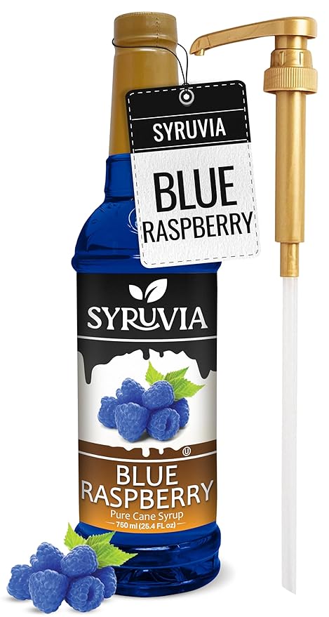 Syruvia Blue Raspberry Syrup, Flavored Syrup for Drinks, Cocktails, Lemonades, Iced Teas, and Desserts – 25.4 fl oz, With Pump