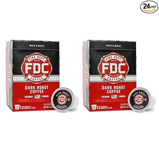 Fire Department Coffee - Gives back to Firefighters - Dark Roast Coffee Pods - Bold & Strong - Roasted in the USA - Veteran Owned - 24 Single Pods