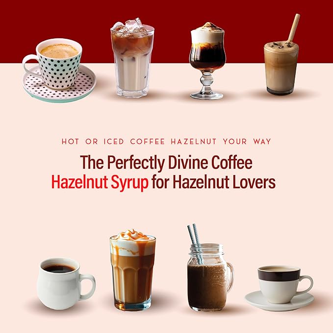 RIO Hazelnut Flavoring Coffee Syrup for Hot or Iced Drinks and Desserts, Warm and Inviting Coffee Syrup Flavor Sweetened with Pure Cane Sugar, Barista - Grade Flavor Syrups For Drinks at Home & Work - 700ml