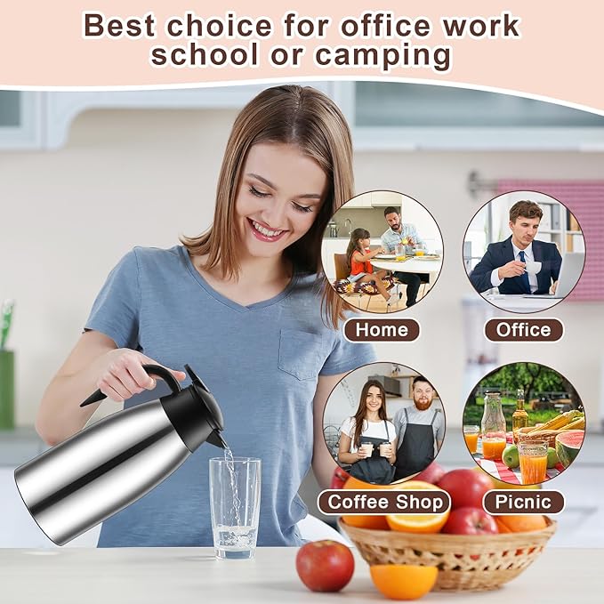 Norme 2 Pcs Thermal Coffee Carafe Insulated Stainless Steel Coffee Carafe for Hot Liquid Vacuum Thermal Pot Creamer Pitcher Dispenser with Brushes Keeping Hot Water Milk(Silver,51 oz)