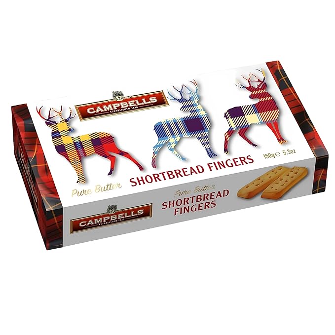 Campbells Shortbread Fingers Tartan Stag Carton 5.3 Oz (150g) - Pure Butter Scottish Shortbread Cookies from Scotland, British Tea Biscuits & Snacks, All-Butter Fingers, Cookie Gift Box