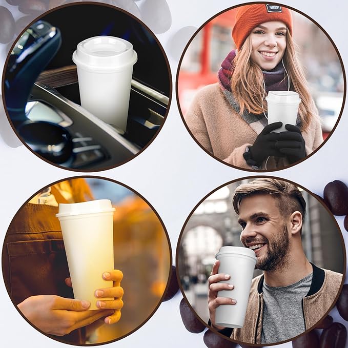 Domensi 15 Pack Reusable Coffee Cups with Lids 16 oz Disposable Travel Cups Bulk Plastic to Go Coffee Tumblers for DIY Hot Cold Drink Party Favors Coworker, Microwaveable (White)