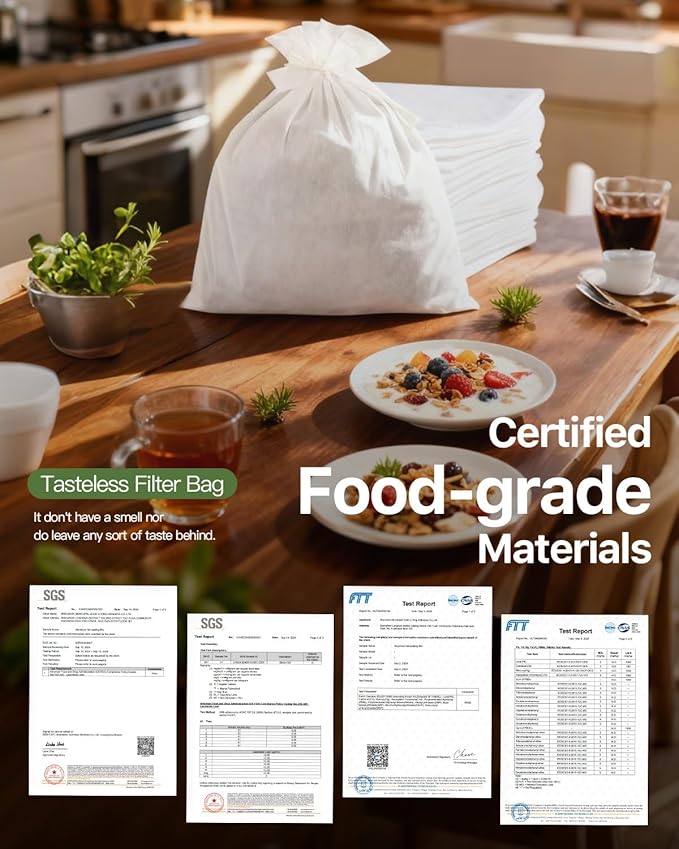 Grasseed Cold Brew Filter Bags for Toddy Commercial Coffee Makers, Commercial Cold Brew Bag with Straps Fits 5 Gallon System, 20" x 20", 50Pack