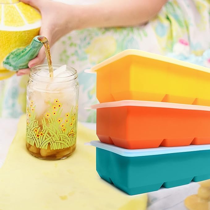 Silicone Ice Cube Trays 3 Pack - Large Size Silicone Ice Cube Molds with Leak Proof Removable Lid Square Ice Cube Tray And BPA Free for Cocktail,Whiskey, Stackable Flexible Ice