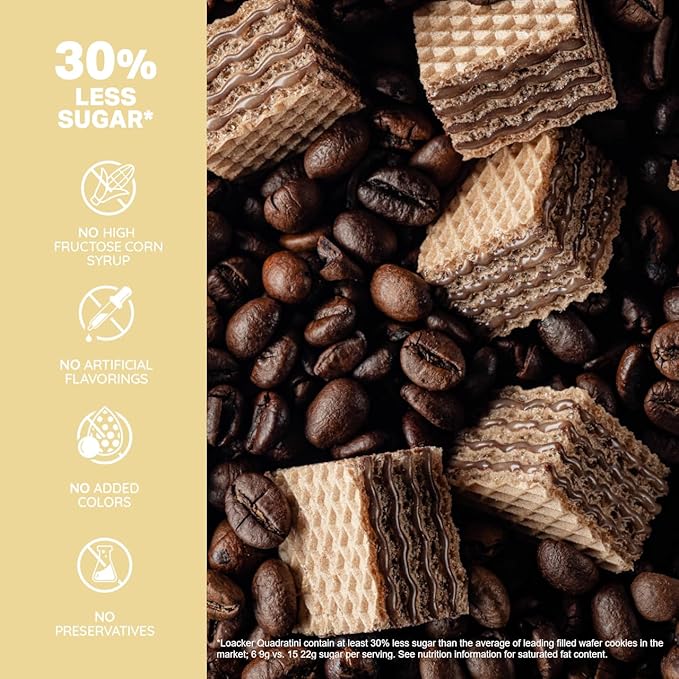 Loacker Quadratini Tiramisu Wafer Cookies LARGE - 30% Less Sugar - Premium Crispy Bite Size Wafers - NON-GMO - LARGE Pack of 6
