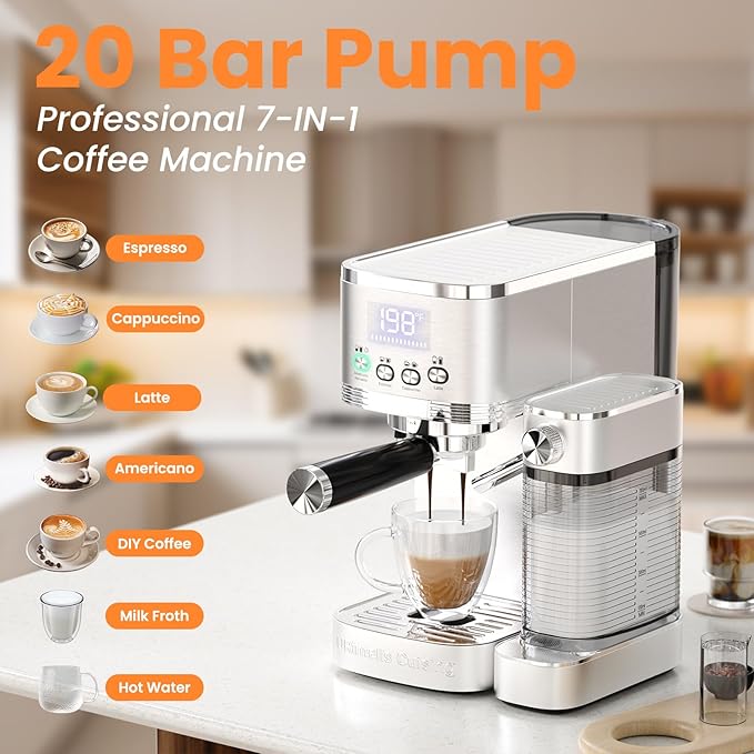 Espresso Machine 20 Bar Temperature Control LED Display Expresso Machine for Home with Automatic Milk Frother for Cappuccino Latte