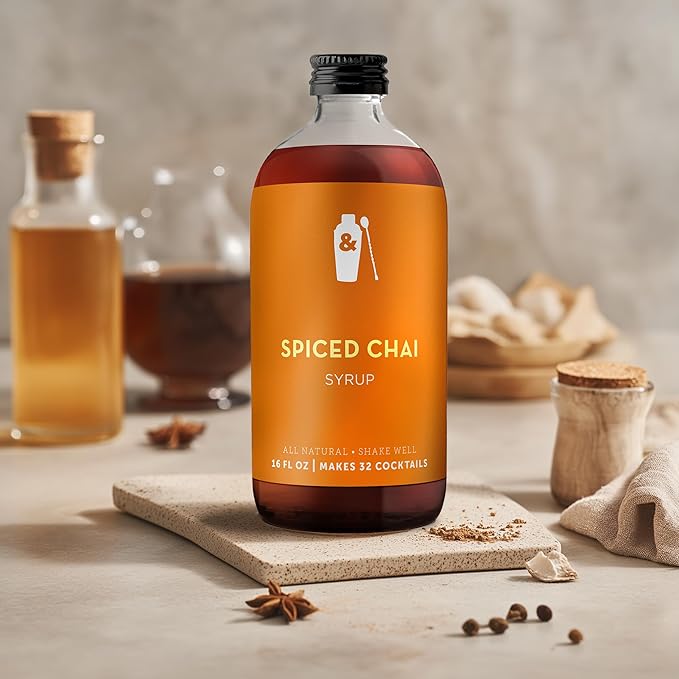 Shaker & Spoon Spiced Chai Cocktail Syrup, 16oz Coffee Syrup for Drinks, Coffee Syrups, Cocktail Mixers, Mocktails, Non Alcoholic Drinks
