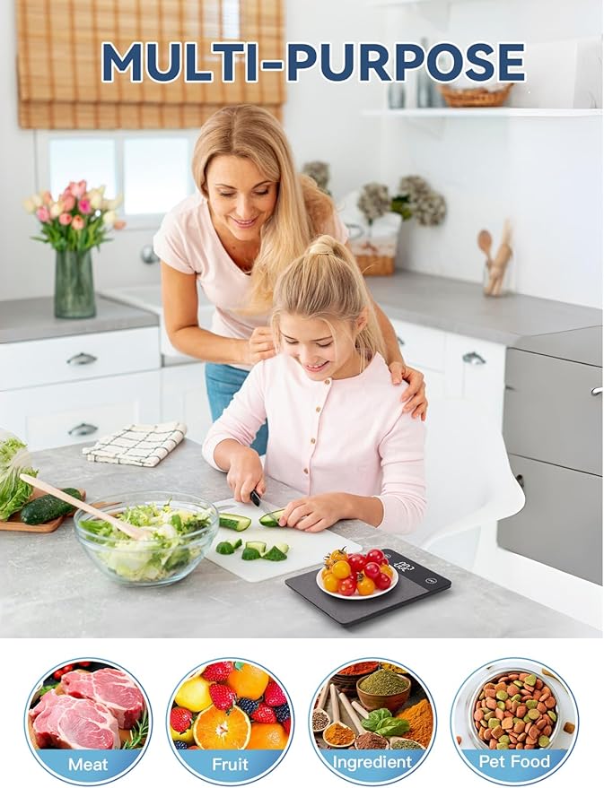 JOYHILL Food Scale, 22lb Digital Kitchen Scale Food Ounces and Grams for Weight Loss, Baking and Cooking, Premium Stainless Steel with LED Display, Batteries Included, Black