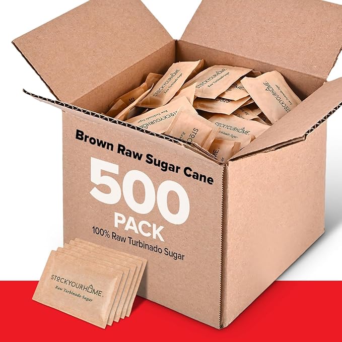 Bulk Sugar Packets, 500 Count - Individual Servings of Turbinado Sugar Packets for Coffee & Tea, Granulated Brown Raw Sugar Packs Great for Restaurants, Coffee Shops, Offices, and More