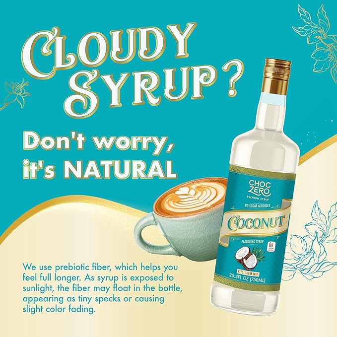 ChocZero Coconut Syrup – Sugar Free Flavoring Syrup for Coffee, Tea & Baking – Keto Friendly, Low Carb, No Sugar Alcohols, Vegan & Gluten Free – 25.4 Fluid Ounces
