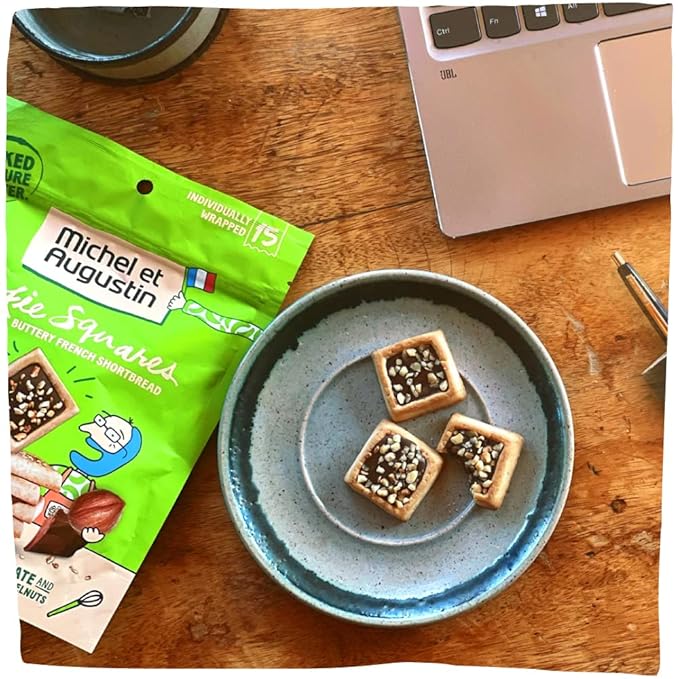 Michel et Augustin Cookies, Individually Wrapped Snacks, 3 Pack, Gourmet Milk Chocolate & Hazelnut Shortbread, 15 French Butter Cookies per bag