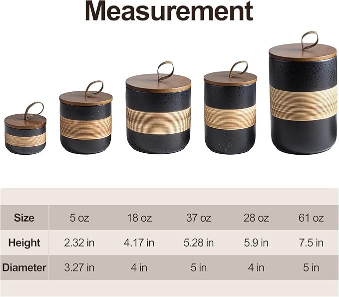 Spice Jars with Lid, Coffee Container Kitchen Food Storage Jars for Spice Sugar Tea Bag, Stackable Decorative Jars for Countertop, Black & 37 fl.oz