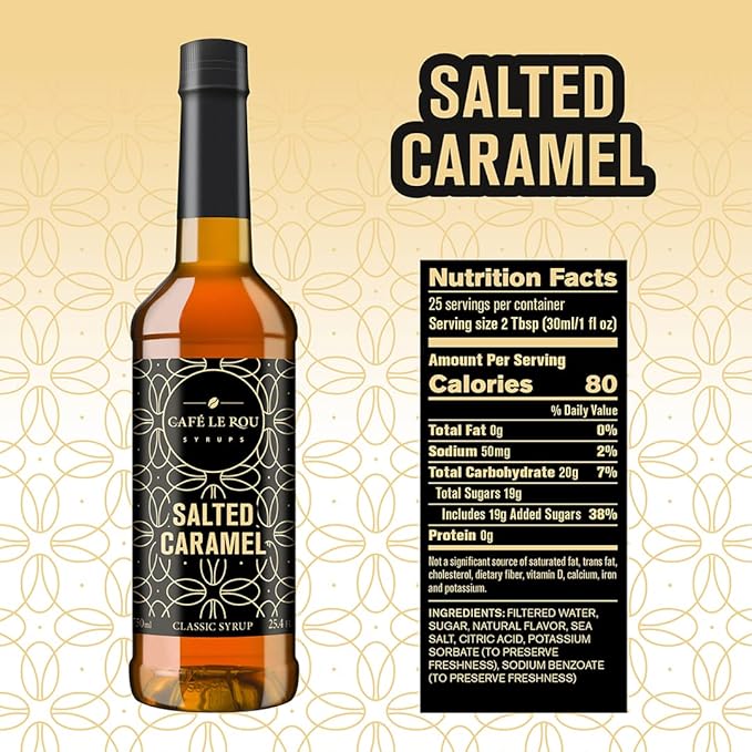 NEW Café Le Rou Salted Caramel Coffee Syrup 25.4 oz (Salted Caramel, 2-pack)*Includes 2 Syrup Dispensers*Flavoring Syrup for Tea and