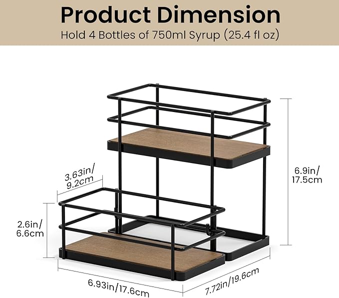 THYGIFTREE Coffee Syrup Rack Organizer 4 Bottle Syrup Holder Stand 2-Tier Storage Shelves for Kitchen Coffee Bar Station