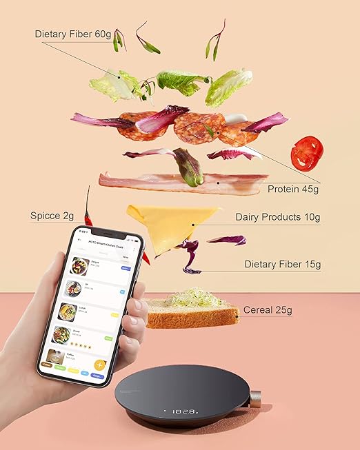 HOTO Smart Food Scale, Kitchen Scale, Food Scales Digital Weight Grams and Oz, Coffee Scale, Kitchen Scale with 0.1g High Precise Sensor, Measures in 4 Units (g/ml/oz/lb: oz)，Batteries Not Included